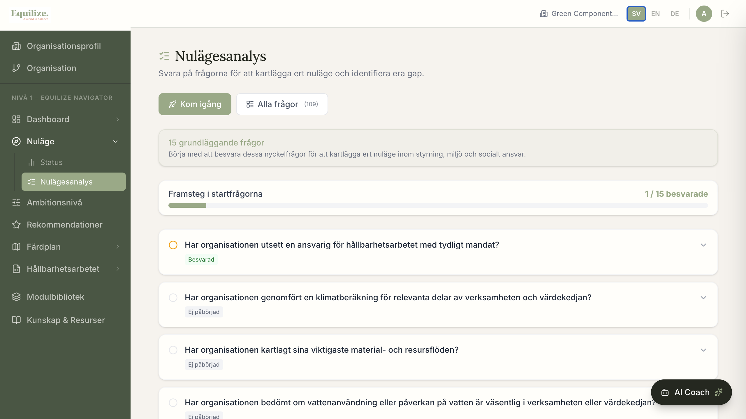Equilize Navigator arbetsyta för dokument och evidens